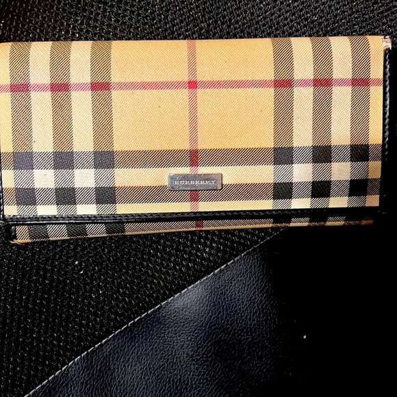 Burberry Handbags - Burberry Beige Check Continental Wallet with Black and Red Accents